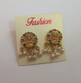 14k Gold Plated Goddess Lakshmi Pearl Drop Earrings