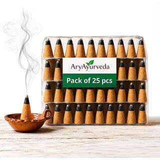 (Pack of 25) AryAyurveda Dhoop Cones-Natural Fragrance Incense Cones for Puja, Meditation Home Fragrance, Long Lasting