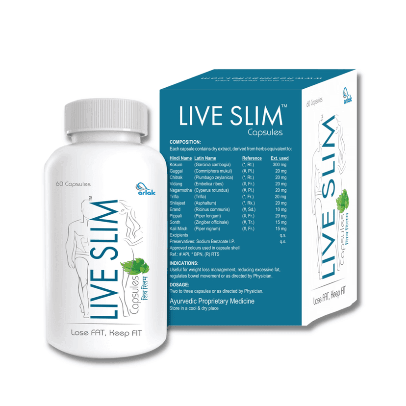 Arlak Live Slim Herbal Capsules for Weight loss, Fat Burner & Boost Metabolism For All (60 Capsules)