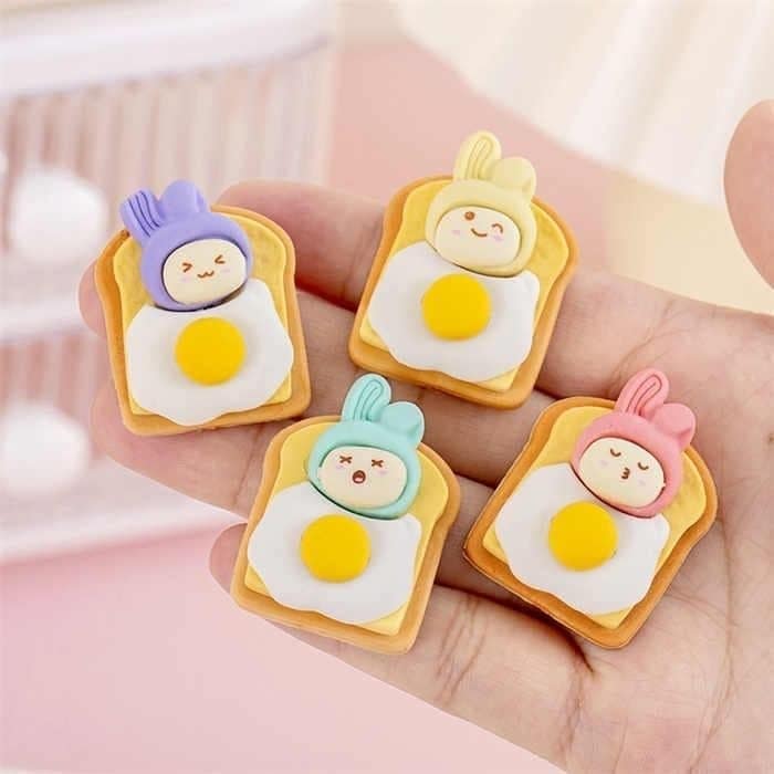 Bread Toast with Sunny Side Up Egg Eraser Set,4 Piece School Stationery Collection view 2