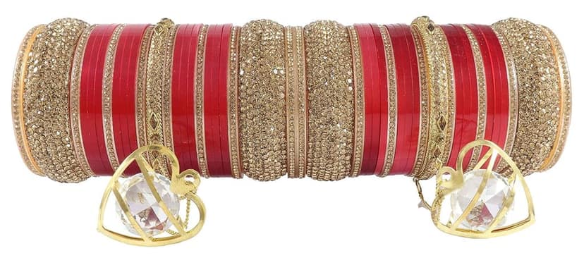 ZULKA Acrylic with Zircon Gemstone and Pearls Studded Glossy Finished Diamond Kaleere Latkan Chuda Set For Women view 2