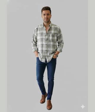 MOUDLIN Cotton Blend Slim Fit Checks Full Sleeves Men's Casual Shirt - Dark Green ( Pack of 1 )