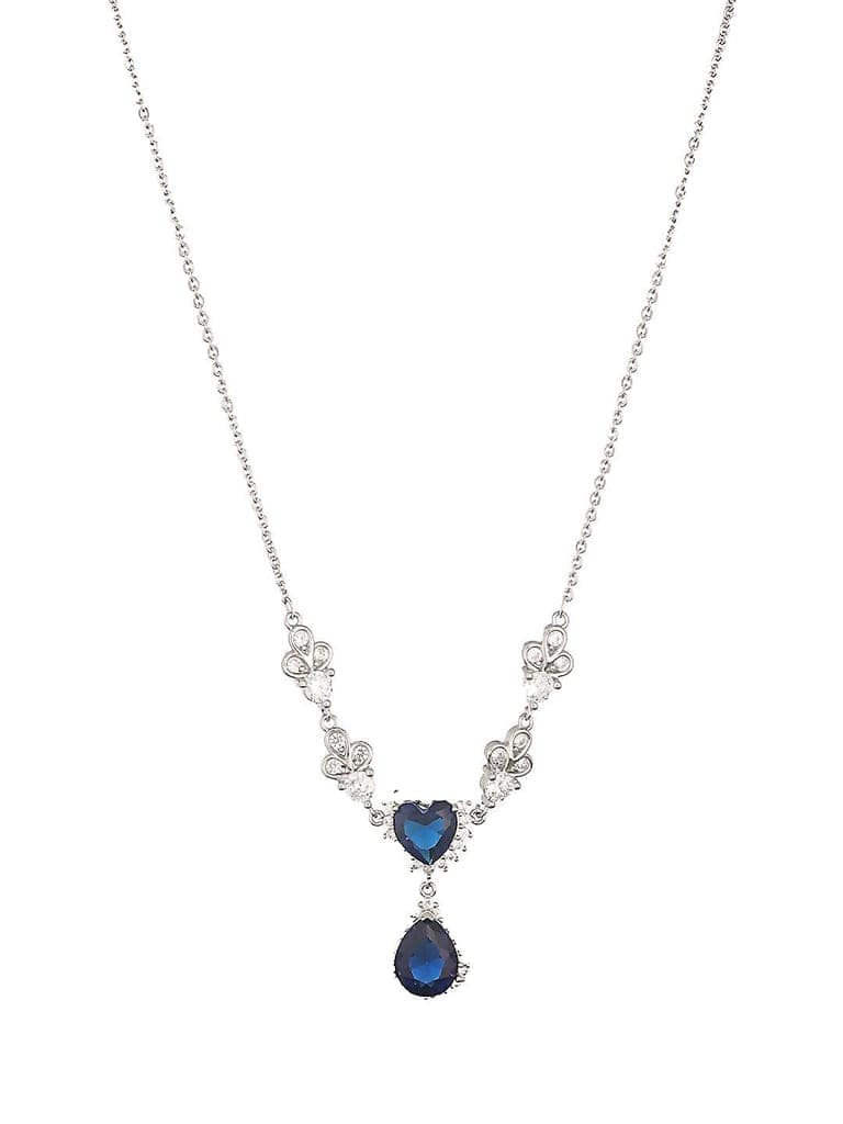Anti-Tarnish Silver Plated Blue Sapphire AD Heart Shaped Minimal Pendant Chain Necklace view 5