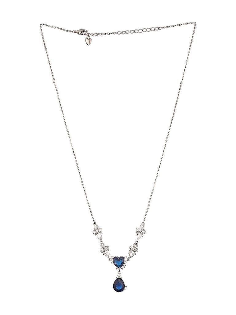 Anti-Tarnish Silver Plated Blue Sapphire AD Heart Shaped Minimal Pendant Chain Necklace view 6