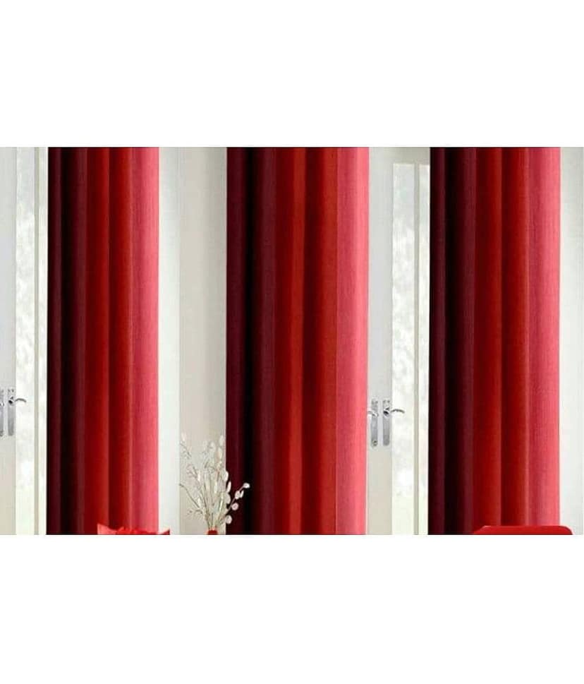 N2C Home Vertical Striped Semi-Transparent Eyelet Curtain 5 ft ( Pack of 3 ) - Red view 2