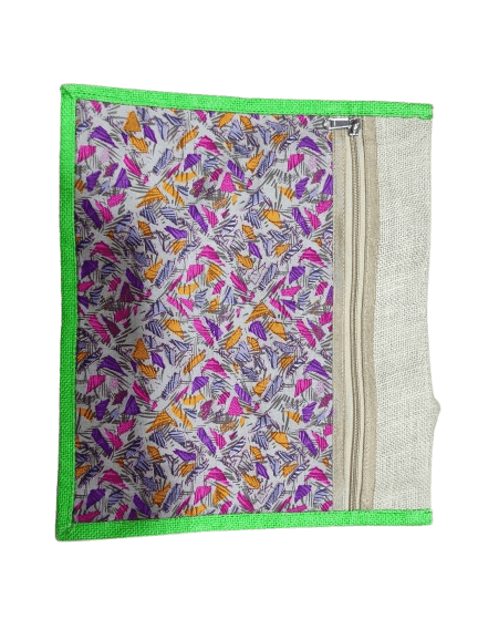 Stylish and Trendy Jute Bag with Colorful Geometric Print and Green Border view 3