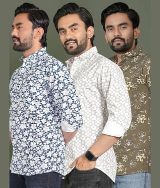 ADWYN PETER 100% Cotton Regular Fit Printed Full Sleeves Men's Casual Shirt - Multicolor 12 ( Pack of 3 )