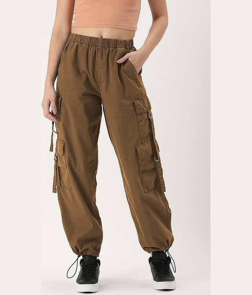 Bene Kleed Women Loose Fit High-Rise Over Dyed Cargo Parachute Trouser