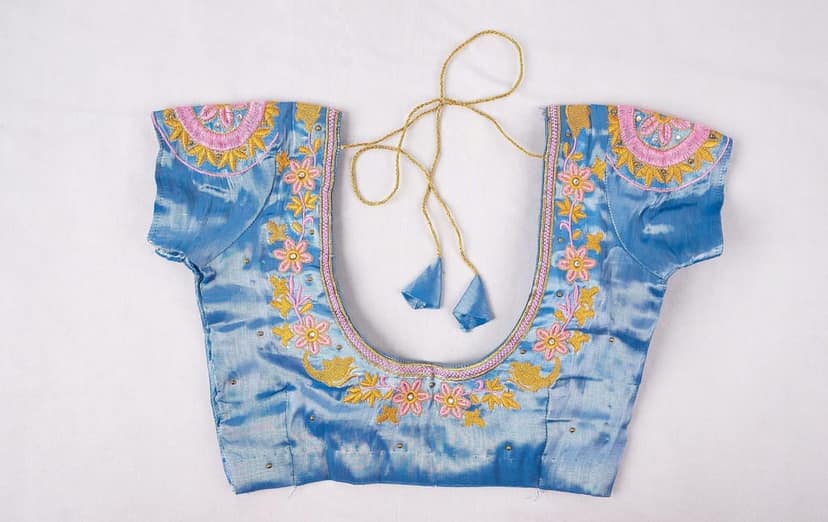Sky Blue Embroidered Blouse view 3