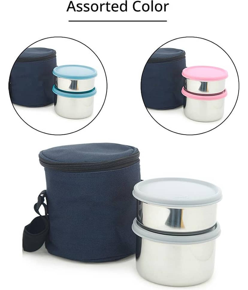 Generic Stainless Steel Lunch/Tiffin Box,350ml,500ml,Assorted Color (2U), With Soft Pouch view 2