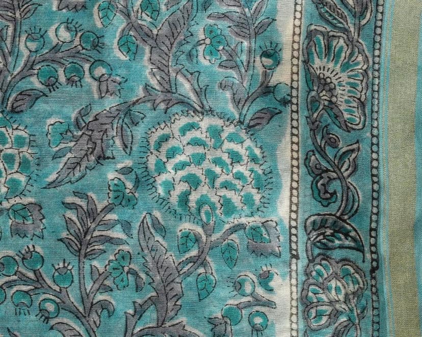 Traditional Hand Block Floral Jaal Print Chanderi Silk Suit Set (CHA389) view 4