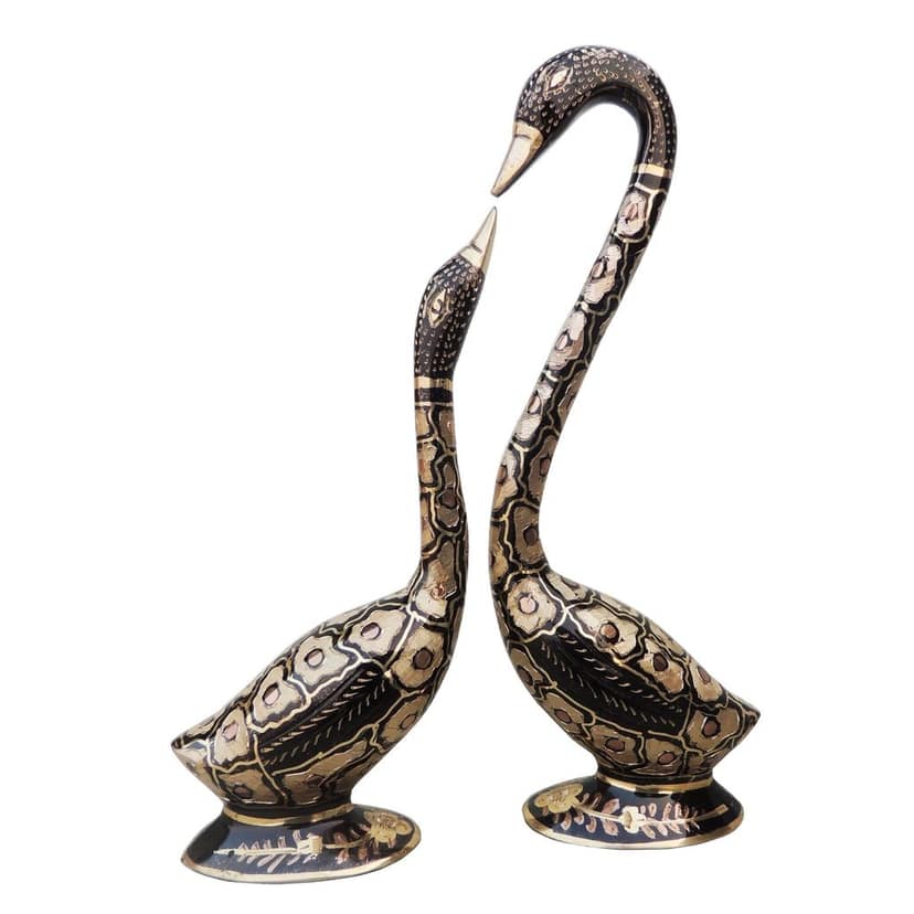 Brass Decorative Showpiece Duck Pair Statue For Home Decor, Height : 11 Inch (ANMAS214 B) view 2