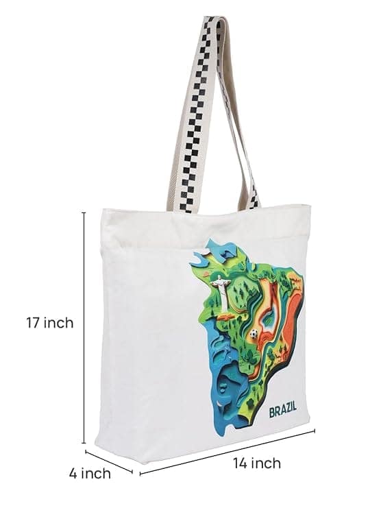 WOTM On The Move Tote | Premium Printed Cotton Canvas Tote Bag with Zipper & Inside Pocket, Stylish Everyday Travel Bag for Work, College, Office, Travel, Shopping view 2