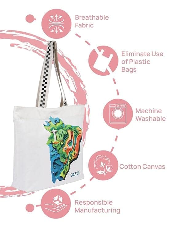 WOTM On The Move Tote | Premium Printed Cotton Canvas Tote Bag with Zipper & Inside Pocket, Stylish Everyday Travel Bag for Work, College, Office, Travel, Shopping view 5