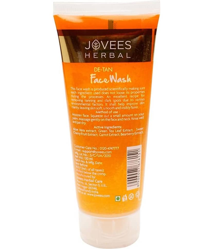 Jovees Herbal De-Tan Face Wash For Tan Removal For All Skin Type 120ml ( Pack of 1 ) view 2