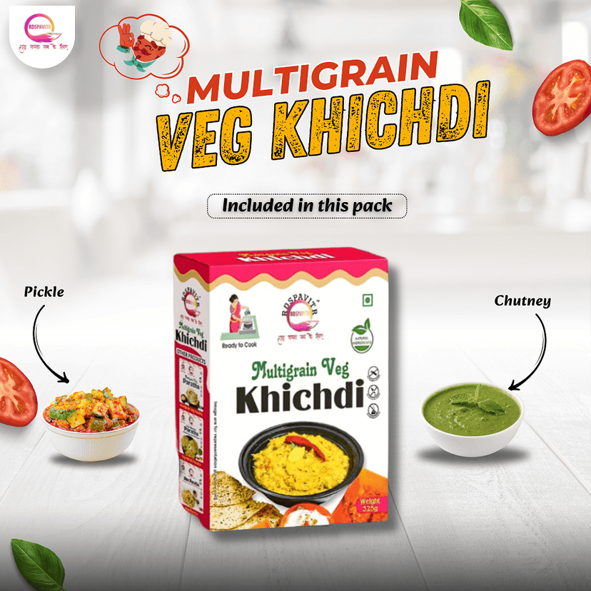 Multigrain Veg Khichdi | Premix Khichdi 300 Gm, Peanut Chutney 50g and Mix Pickle 50g | Ready in 10 Minutes | Rich in Protein & High Fiber view 4