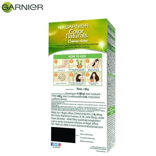 Garnier Color Naturals Creme Hair Color - 1 Natural Black, 70 ml+ 60 gm view 2