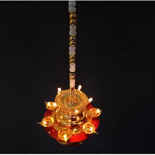 12 Deep Hanging Single Step 2 Layer Electric Gold LED Diya for Temple ,Pooja Plastic Hanging Diya Set(Height: 15 inch) view 2