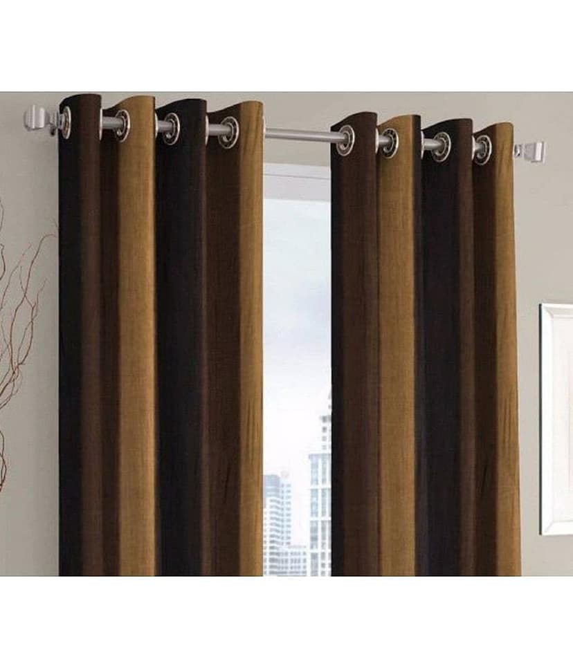 N2C Home Solid Semi-Transparent Eyelet Curtain 7 ft ( Pack of 2 ) - Brown view 2