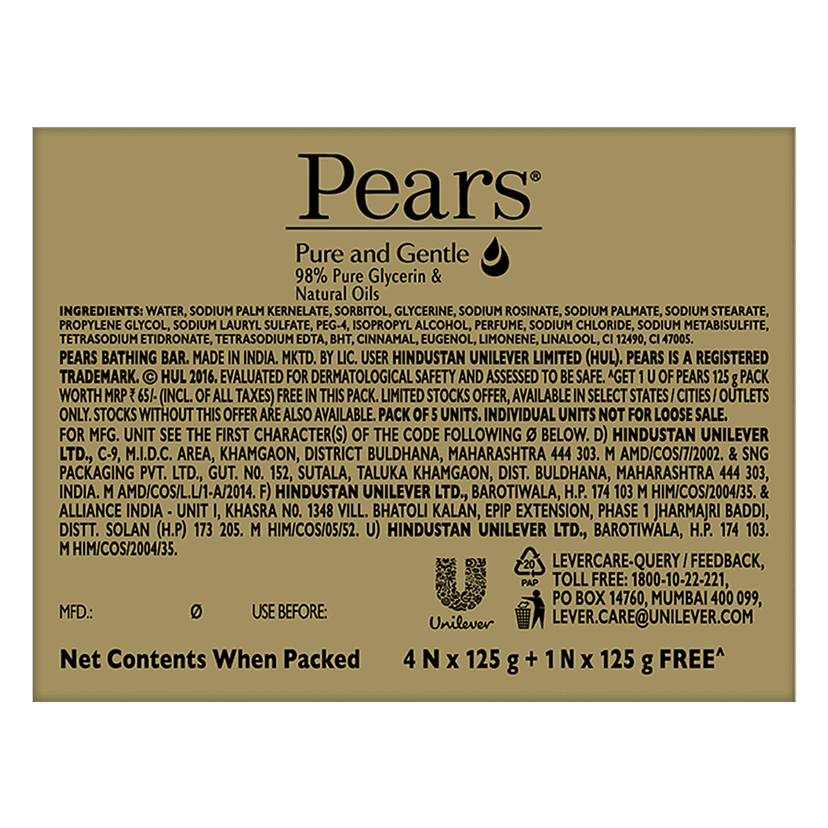 Pears Pure & Gentle Glycerin & Natural Oils Soap Bar, 98% Pure Glycerine & Natural Oils, 125 G view 2