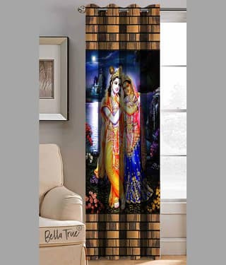 BELLA TRUE Abstract Printed Semi-Transparent Eyelet Curtain 9 ft ( Pack of 1 ) - Multicolor