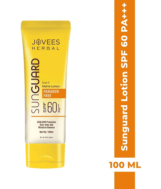 Jovees Herbal Sun Guard Lotion SPF 60 PA+++ 3 in 1, Even Tone Skin For All Skin 100ml (Pack of 1)