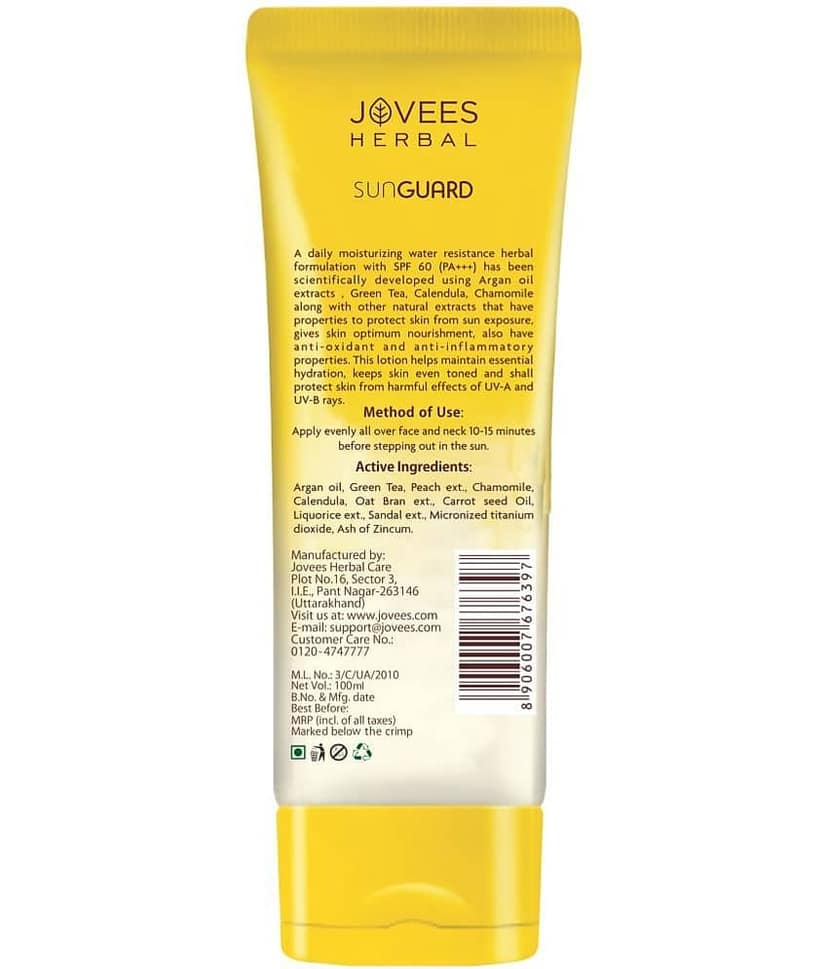Jovees Herbal Sun Guard Lotion SPF 60 PA+++ 3 in 1, Even Tone Skin For All Skin 100ml (Pack of 1) view 2