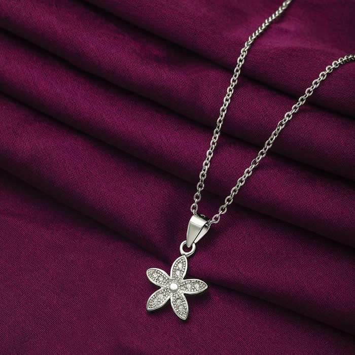 Silver Lily Pendant with Chain view 3