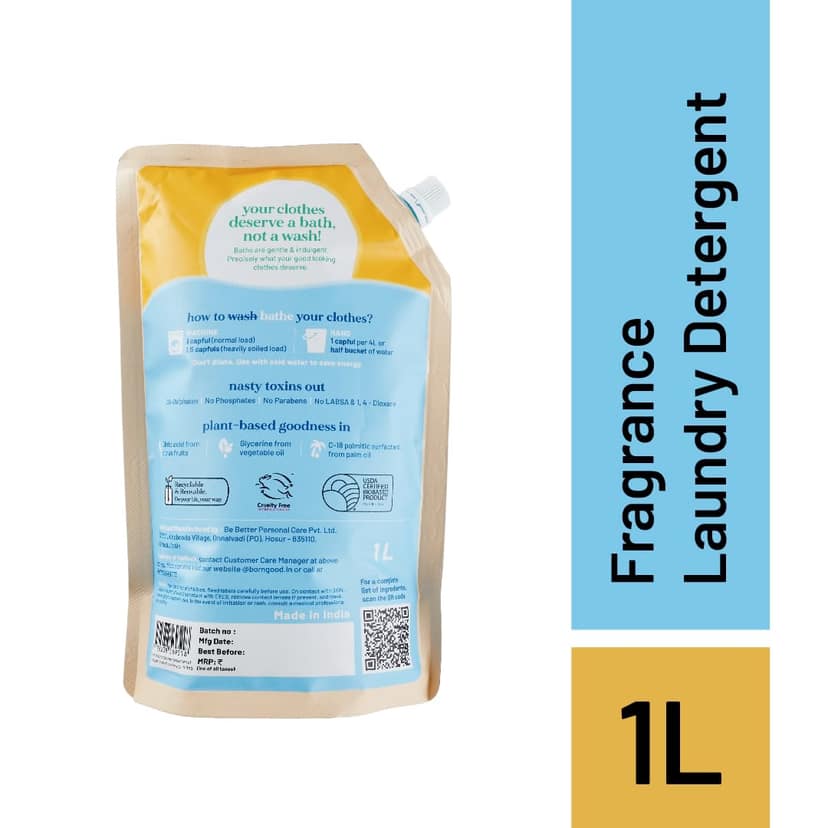 Born Good Plant Based Fragrance Liquid Detergent, Japanese Cypress Fragrance, 1000 ml Refill Pouch view 2