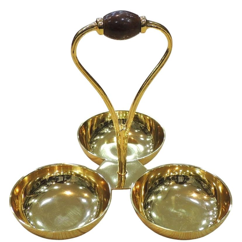 Brass 3 Bowl Holder Showpiece | Diwali Gifting Decorative Serving Set, Height : 6 Inch (BMAS311 A) view 2