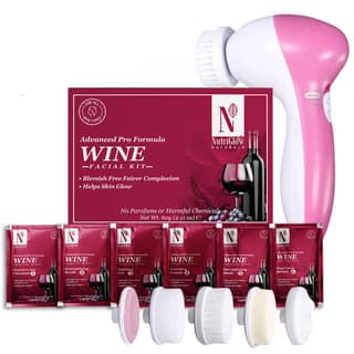 NutriGlow NATURAL'S Advanced Pro Formula Wine Facial Cleanup Kit for Glowing Skin And Tan Removal| Blemish Free, Remove Blackheads, Fairer Complexion| 60gm with 5 in 1 Rotating Face Massager NutriGlow NATURAL'S Advanced Pro Formula Wine Facial Cleanup Ki