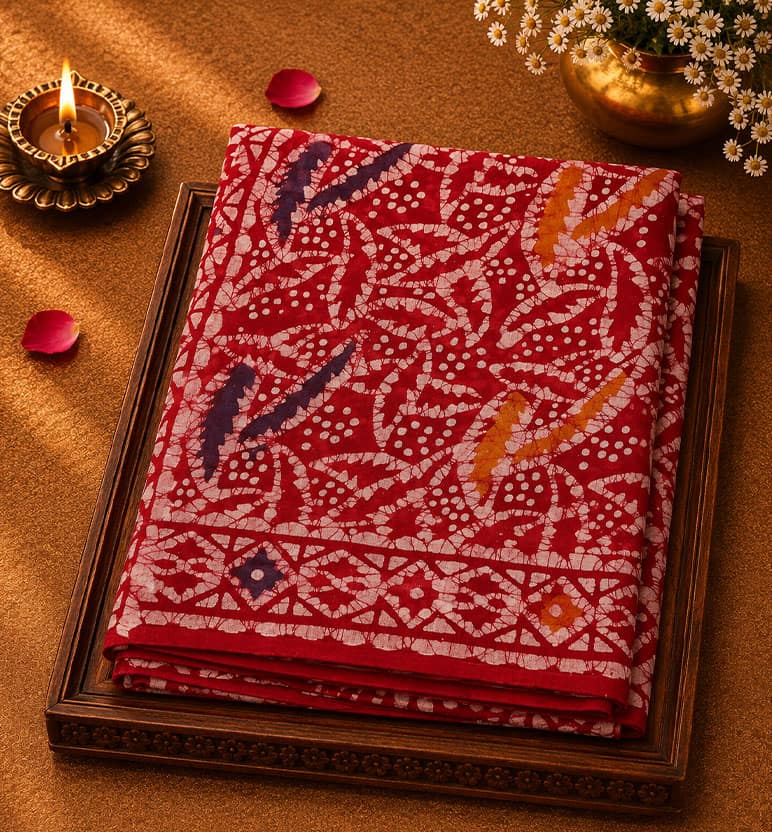 Handblock Printed Batik Cotton Saree
