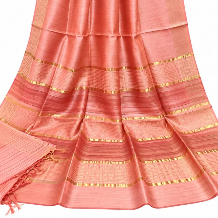 Women’s Peach Pink Silk Blend Saree with Golden Zari Border, Traditional Woven Design and Tassel Pallu | Elegant Festive, Wedding & Party Wear Saree view 3