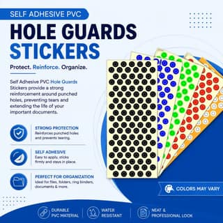 Self-Adhesive PVC Hole Guard Stickers – Sheet of 500 | Reinforcing Rings for Files & Papers