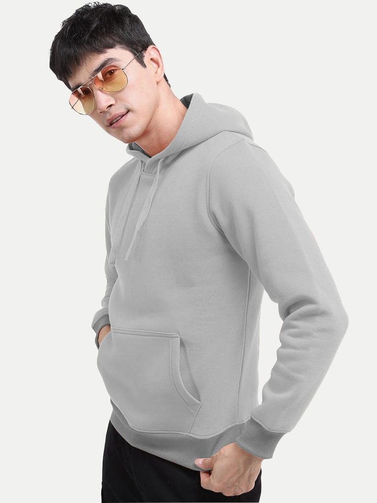 Men Solid Silver Hoodie with Pockets view 2