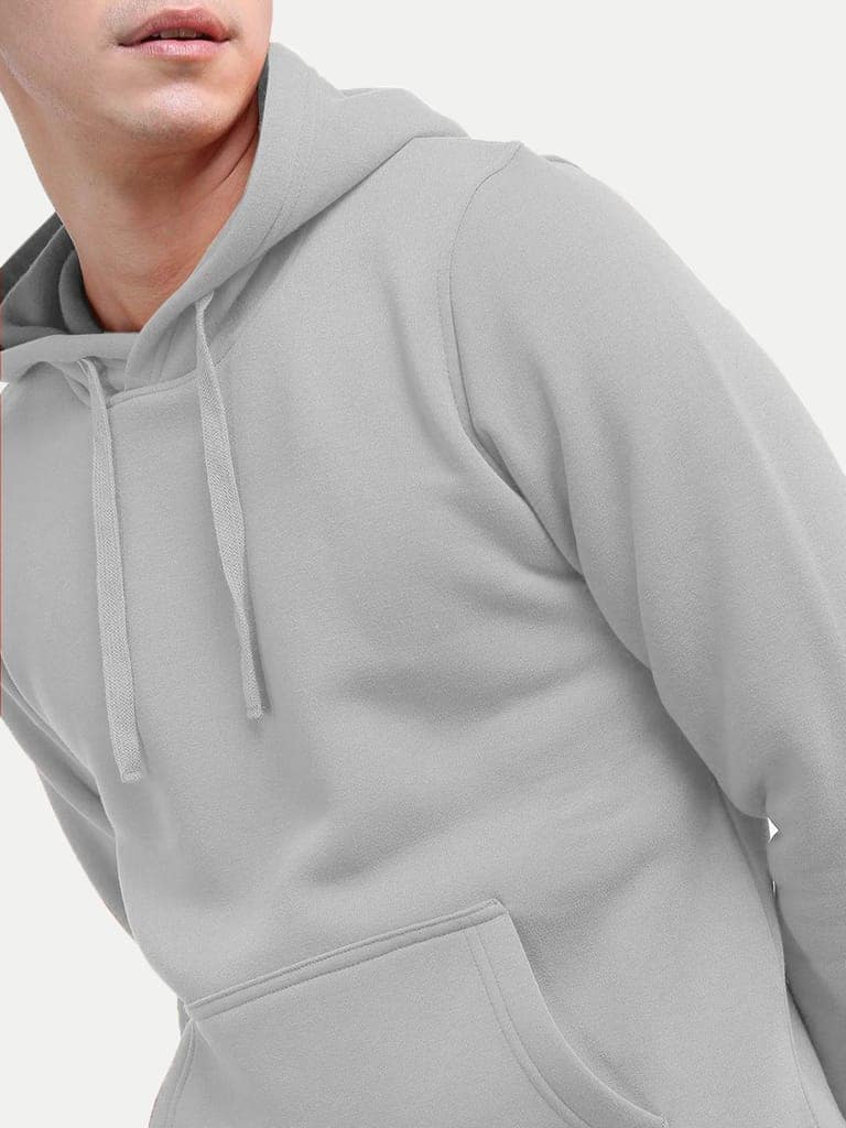 Men Solid Silver Hoodie with Pockets view 4