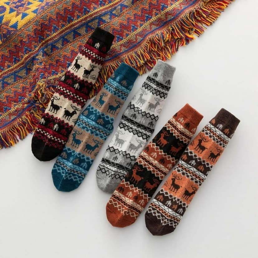Sockscarving Pack of 5 Calf Length Socks, New Reindeer Unisex Edition, Made With Durable & Breathable Cotton, Free Size, Suitable for all Season, Soft & Breathable, Daily Use view 3