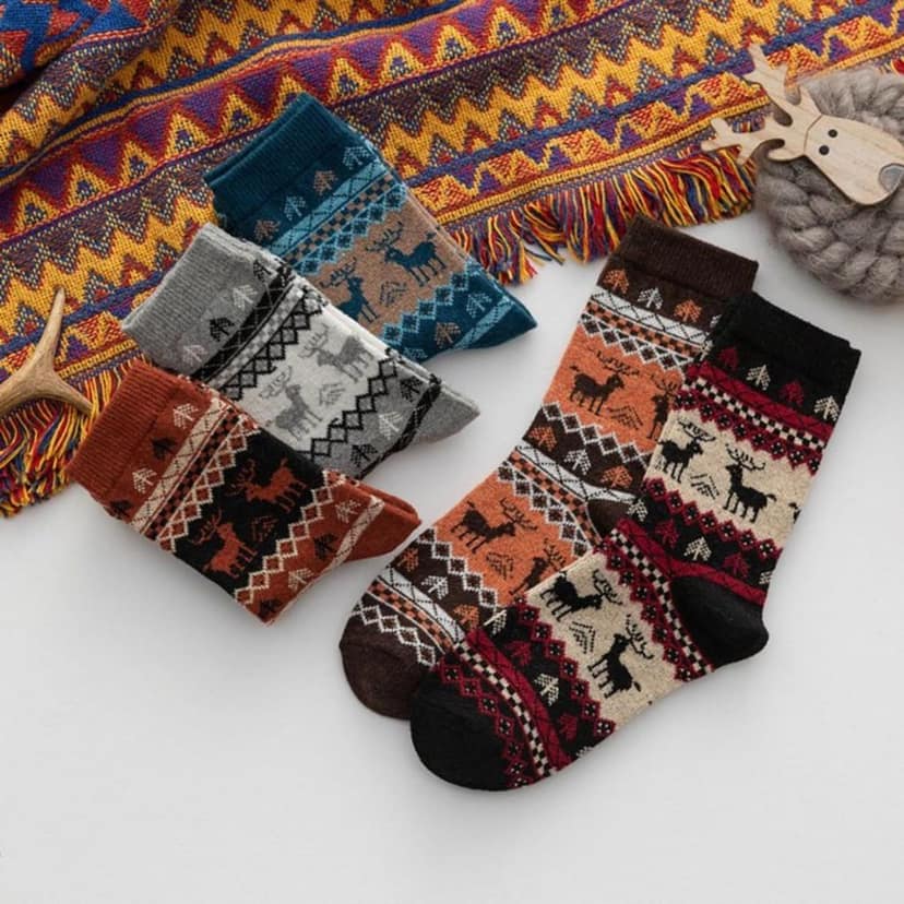 Sockscarving Pack of 5 Calf Length Socks, New Reindeer Unisex Edition, Made With Durable & Breathable Cotton, Free Size, Suitable for all Season, Soft & Breathable, Daily Use view 6