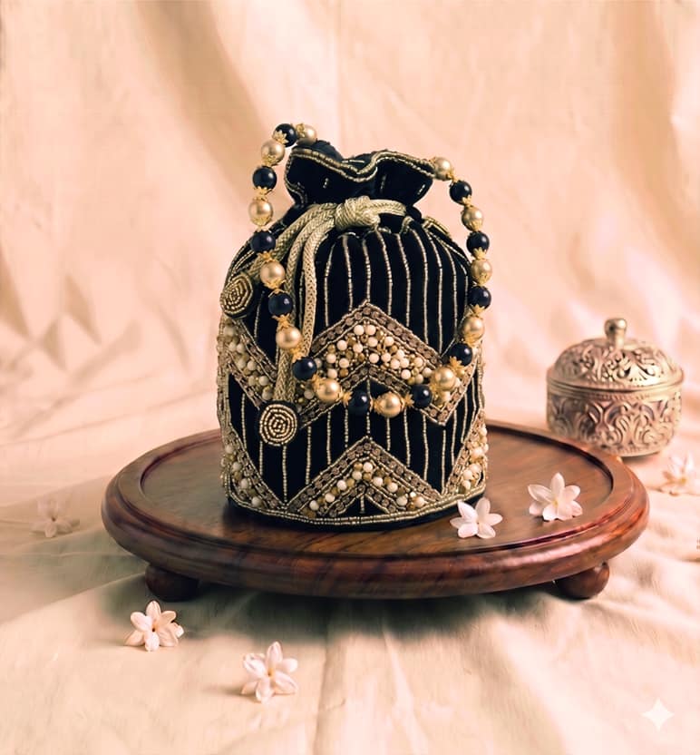 Handcrafted Zardozi Velvet Potli Bag