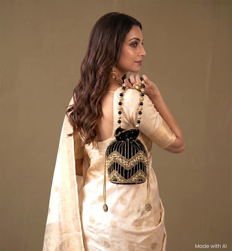 Handcrafted Zardozi Velvet Potli Bag view 2