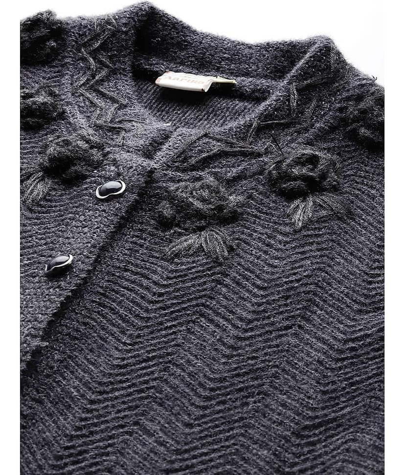 Aarika Women Woollen Shirt Collar Cardigan ( Grey ) view 2