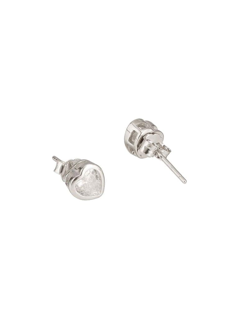 925 Sterling Silver Zircon Studded Heart Shaped Halo Solitaire Minimal Studds Earrings view 9