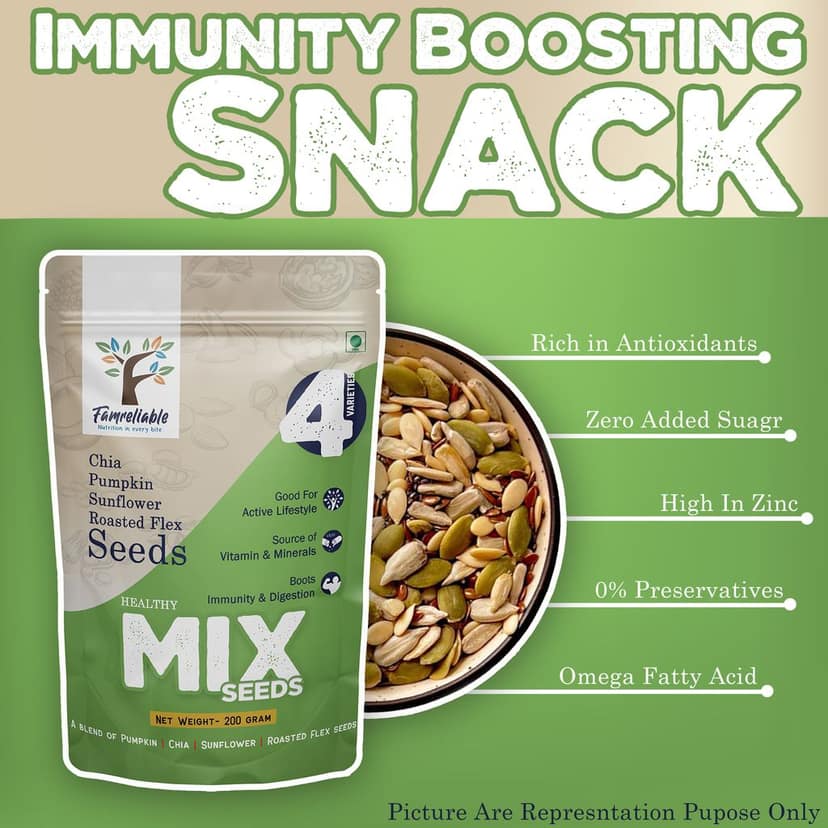 Famreliable Explosive Energy Seed Mix Blast: 400g Total - Pumpkin, Chia, Sunflower & Roasted Flax Seeds - Unleash Your Power with Every Crunch! (200g Pack of 2) view 3