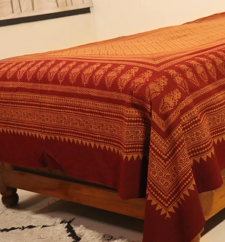 Hand Block Printed Bagh Cotton Single Bed Sheet view 3