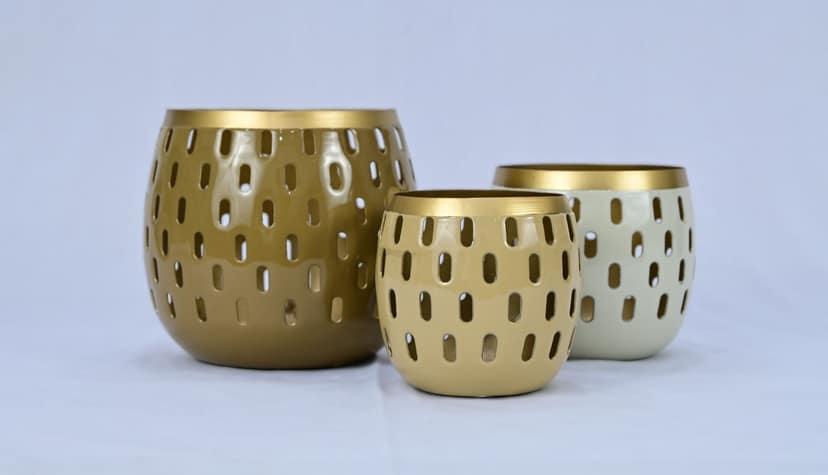 Classic Set of 3 Iron Candle Votives for Home Decor - Handcrafted Holders view 2
