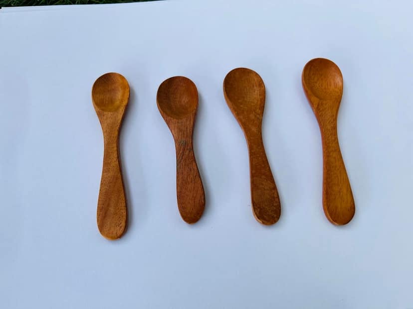 Handcrafted Wooden Serving Spoons, Natural Brown, Teak Wood, Traditional Kitchen Utensils, Set of 4 view 2
