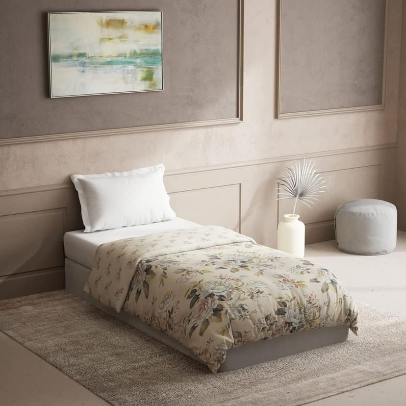 DDECOR - Zeta Collection 100% Cotton Floral Pattern 136TC Single Quilt|152 CM X 229 CM| - Beige