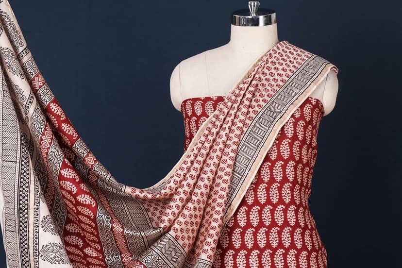 Suit 3 Piece Bagh Print Red Silk Cotton Chanderi view 3