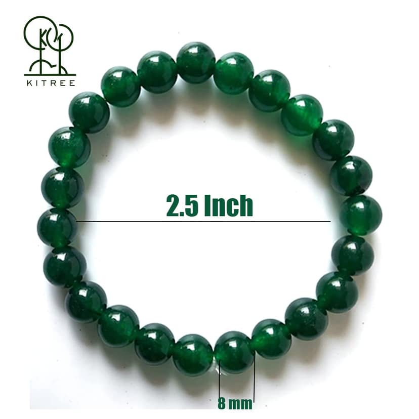 KITREE NATURAL GREEN JADE CRYSTAL REIKI HEALING FENG -SHUI BRACELET 8MM ROUND FOR MENS AND WOMEN (COLOR DARK GREEN) view 2