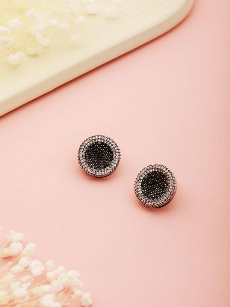 Black CZ Studded Minimal Designer Studds Earrings view 2